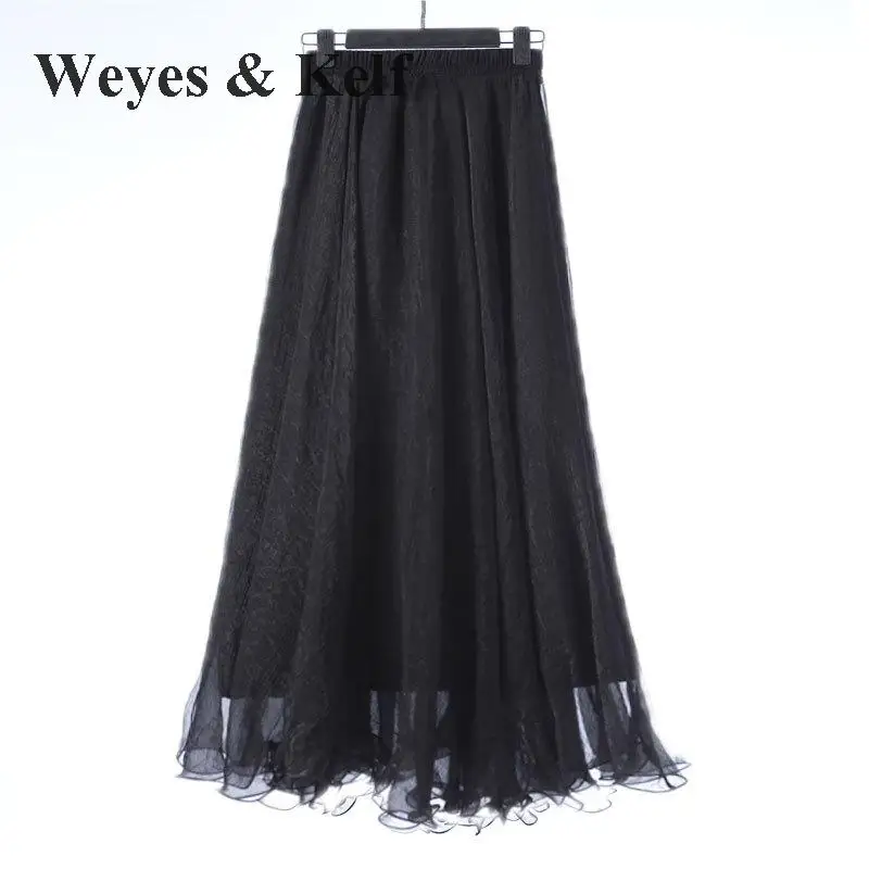 

Weyes & Kelf Casual Ruffles Long Skirts Womens For Summer 2018 Elegant Chiffon Skirt Boho Beach Skirts Long White Black