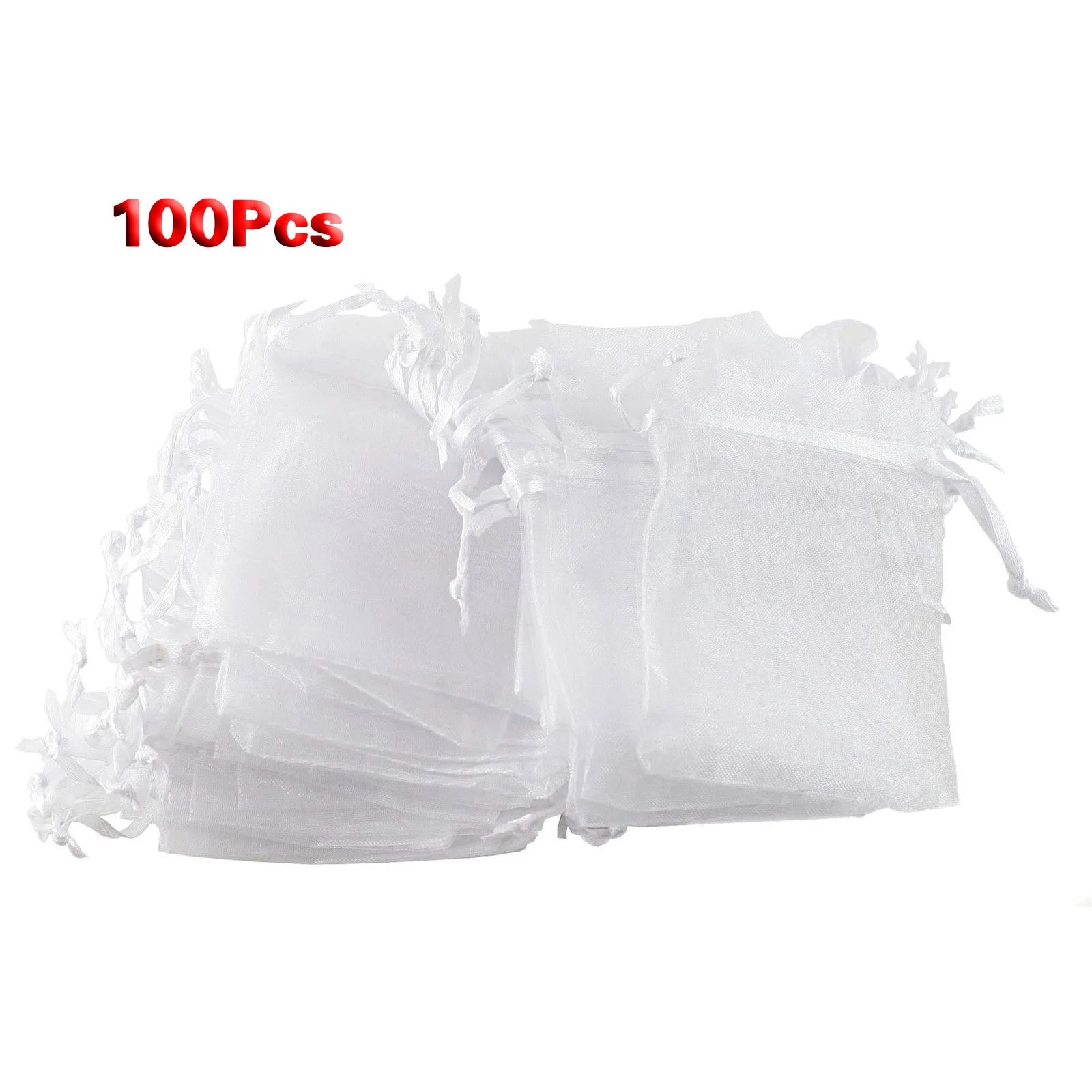 

100pcs White Eyelash Organza Drawstring Pouches Jewelry Party Wedding Favor Gift Bags 4"X5"