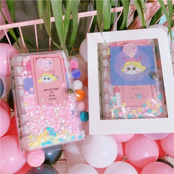 Kawaii креативный Розовый Блестящий сетчатый А6 спиральный блокнот со свободными