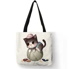 Симпатичная многоразовая сумка для покупок с принтом кошки и чашкой, индивидуальная женская школьная сумка для путешествий