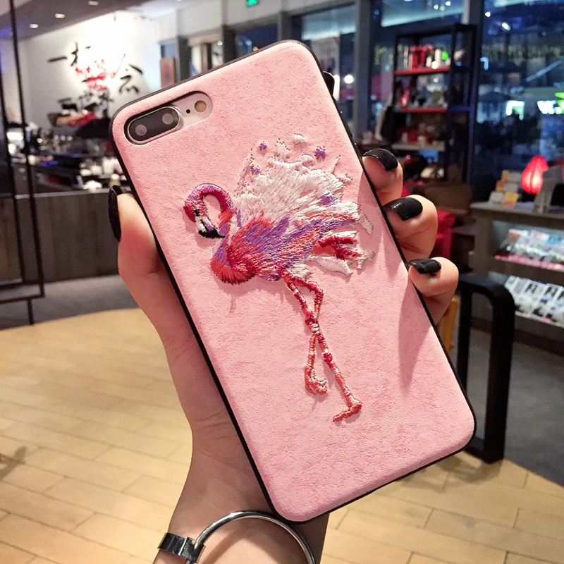 Чехол для iphone 6 S 7 8 plus X мягкий pu кожаный чехол с 3D вышивкой Фламинго Лось Олень Samsung