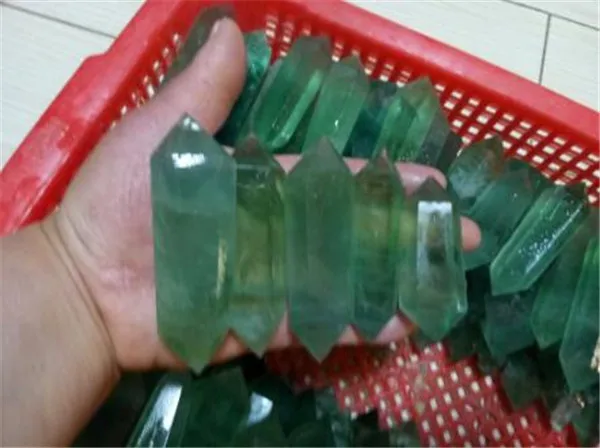 500 grams natural stone crystal pillar green fluorite double point home decoration |