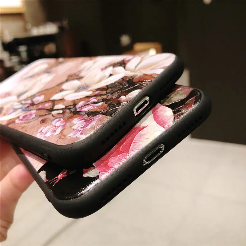 Boucho Flower Case For iPhone 7 Plus XS Max XR 3D Relief Rose Floral Phone X 8 6 6S 5 SE 5S TPU Cover | Мобильные телефоны и