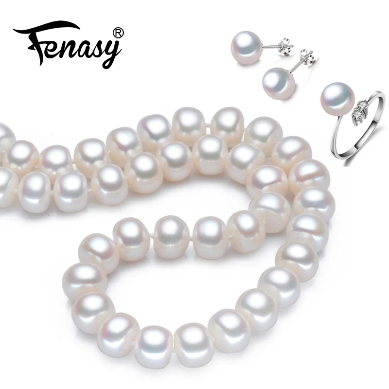 

FENASY Natural Pearl Bracelet necklaces & pendants Earrings Jewelry Sets for Women Pearl Necklace/Earring/Bracelet Wedding