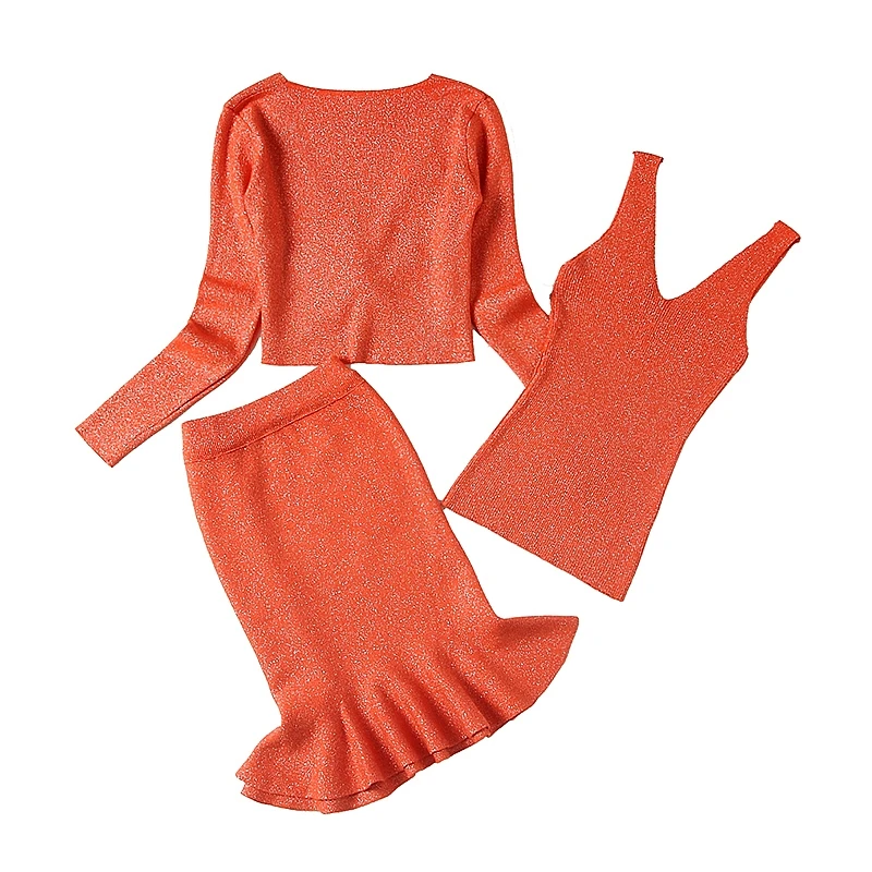 Женский комплект одежды ALPHALMODA Элегантный Блестящий трикотажный из 3 предметов