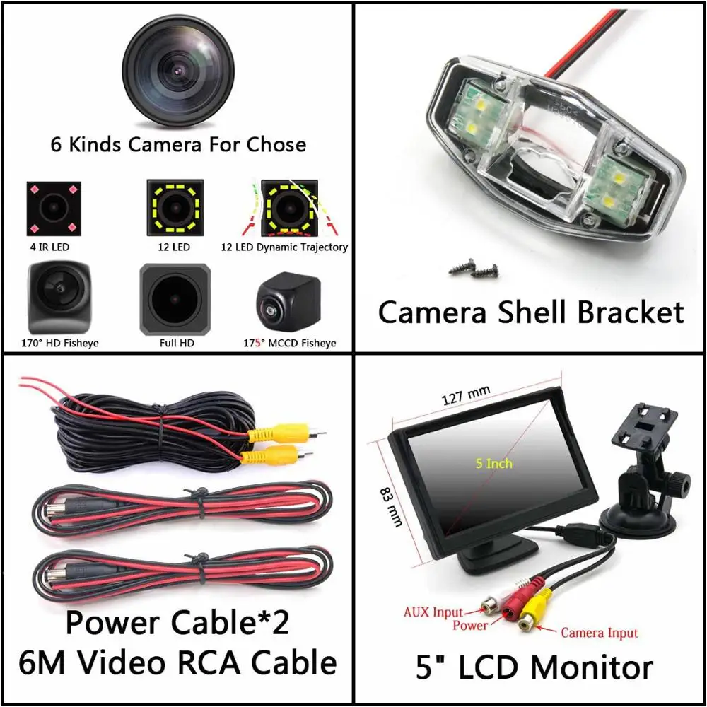 Camera 5 inch LCD 175 градусов Fisheye MCCD 12LED HD камера заднего вида Камера для Honda Accord 2001 2002 2003 2004 2005 2006 2007 2008 2009 2010 автомобильный монитор - Название цвета: Camera 5 inch LCD