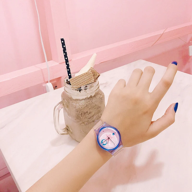 Light Pink Прозрачные часы, силиконовые часы, женские спортивные повседневные кварцевые наручные часы, новинка, женские часы с кристаллами, Мультяшные, Reloj Mujer - Цвет: Light Pink