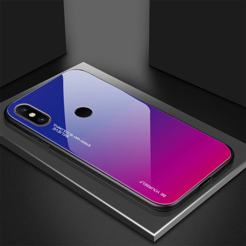 purple and red Градиентный чехол из закаленного стекла для Xiaomi Mi9SE A1 A2 A3 Lite Redmi 7A K20 Pro Note 8 7 6 5 Pro 5 Plus, защитный чехол на заднюю панель - Цвет: purple and red