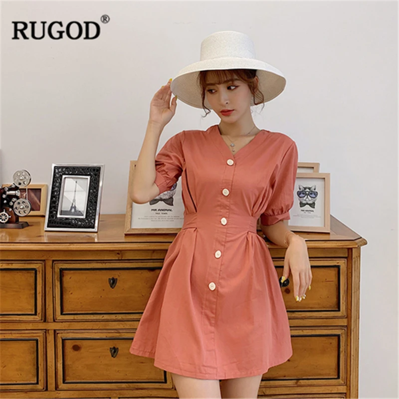 RUGOD 2019 Новое Женское однотонное тонкое мини-платье с v-образным вырезом и высокой
