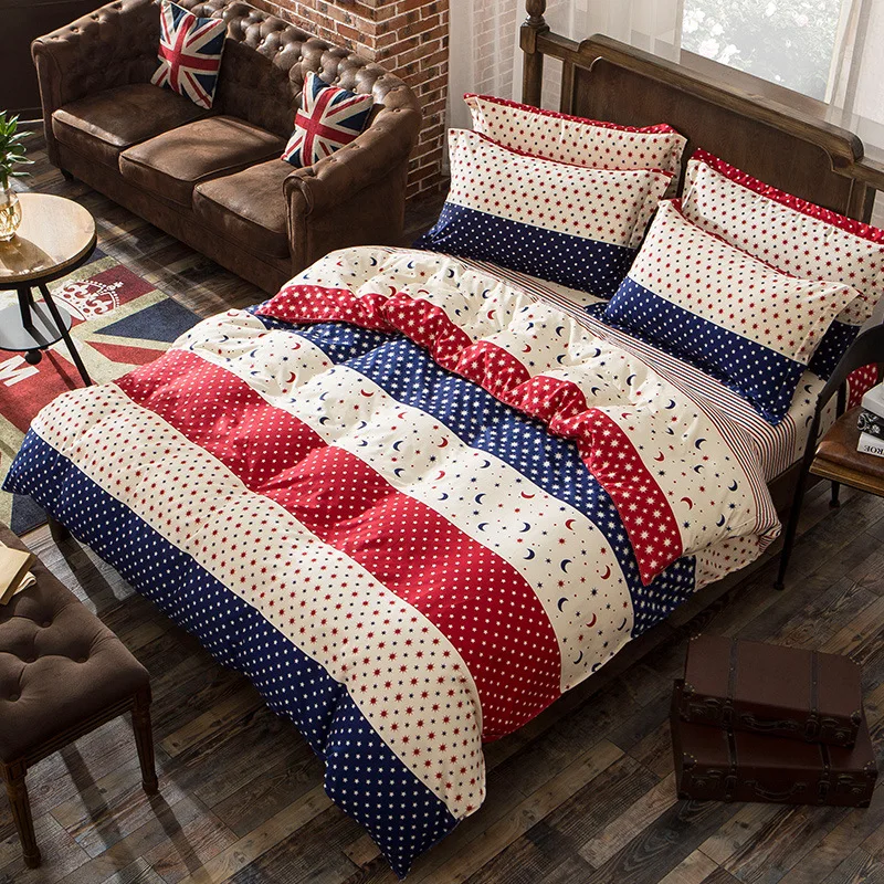 

Plaid bed linen set Linens linen cotton Nordic style 100%cotton ropa de cama bed sheet 4pcs/ set luxury bedding set queen size