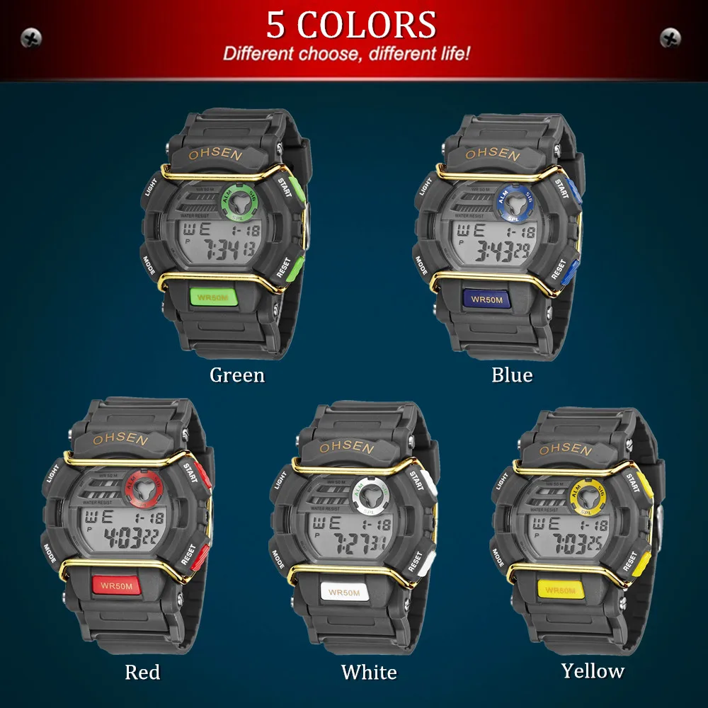 Мужские наручные часы OHSEN модные водонепроницаемые электронные с ЖК дисплеем на