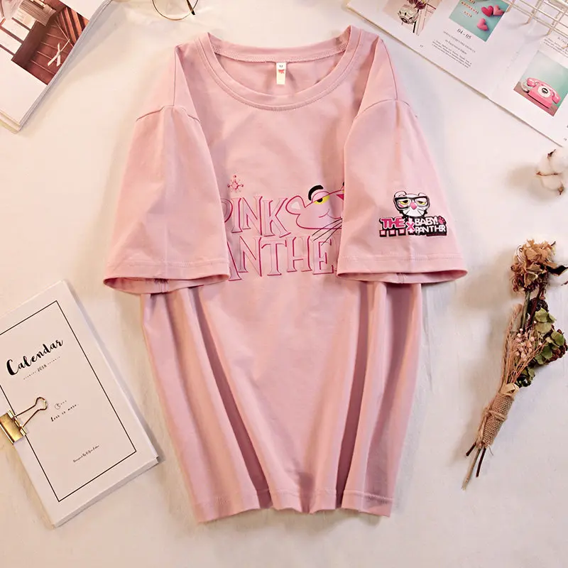 Pink Panther-2 Футболка s для женщин, хлопок, короткий рукав, Розовая пантера, принт, топы, футболки для девушек, Мультяшные футболки, женская летняя повседневная футболка - Цвет: Pink Panther-2