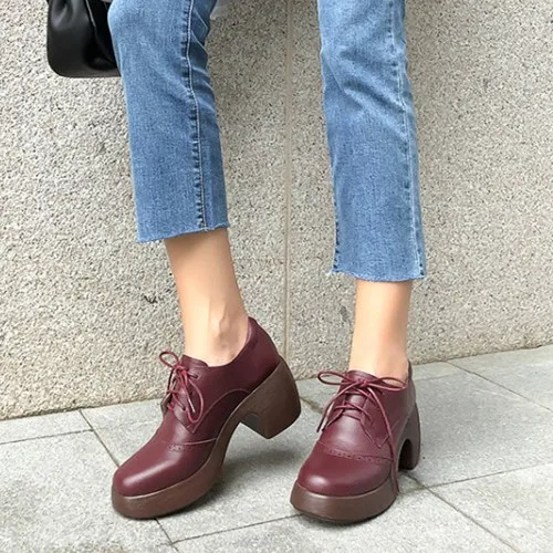 Туфли-броги PXELENA в винтажном стиле толстые туфли на квадратном каблуке