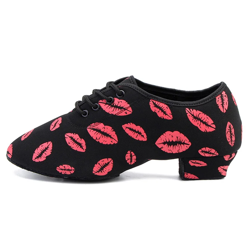 Black RubberSole 3CM Брендовые туфли для латинских танцев, современные женские бальные туфли для танго, женские кроссовки, модные туфли для танцев с красными губами, каблук 3 см и 5 см - Цвет: Black RubberSole 3CM