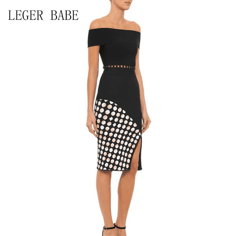Herve Leger Babe сексуальная Slash шеи Разделение Бандажное платье укороченный топ с