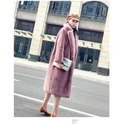 pale pinkish gray Толстая теплая куртка, парки, женские, Зимняя женская шуба из норки, модная длинная Шуба с длинным рукавом, свободная верхняя одежда - Цвет: pale pinkish gray