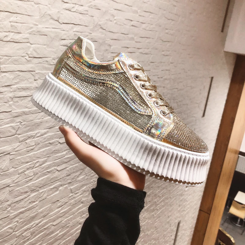 

Women Creepers Woman Platform Shoes Flats Tenis Feminino Leisure Casual Fashion Blingbling Sneakers Female Footwears Ladies Shoe