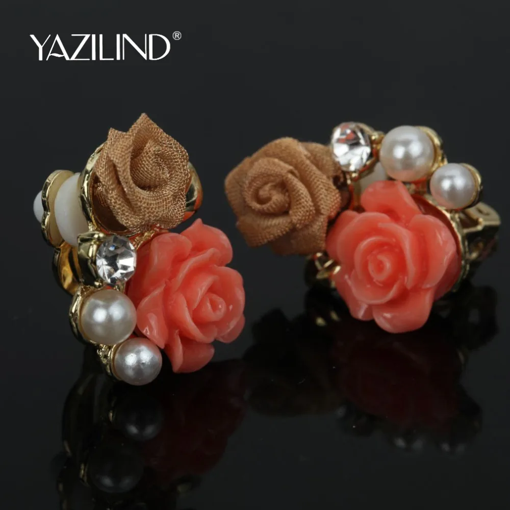 Yazilind 2016 милые серьги с желтыми и розовыми цветами жемчужные Женские Ювелирные