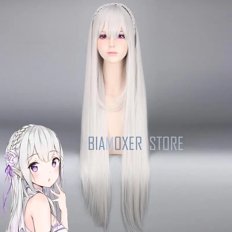 Парик для косплея Biamoxer Re:Zero Emilia Satella жизнь в другом мире от нуля 100 см седые длинные