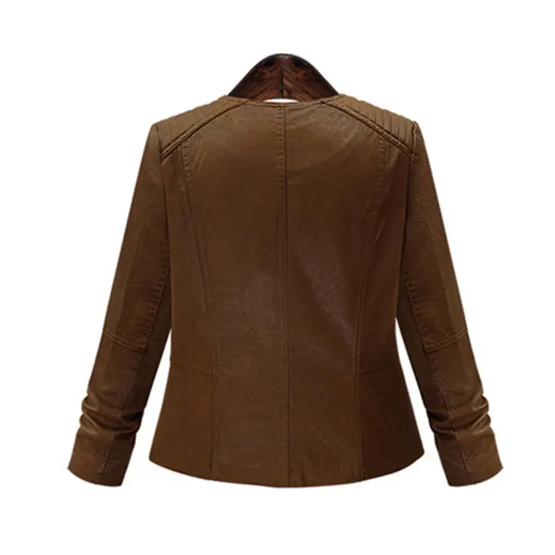 Winter Women 5XL Oversized Faux Leather Jacket Motorcyle Punk Coat Coffee Slim Biker Turn Down Collar Outwear | Женская одежда
