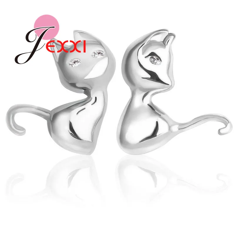 

Cute Cartoon 3D Animal 925 Sterling Silver Cat Stud Earrings for Women Brincos Bijoux Piercing Jewelry