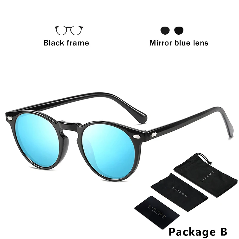 B-black-blue LIOUMO, дизайнерские, унисекс, ультралегкие, TR90, поляризационные солнцезащитные очки, для мужчин и женщин, для вождения, круглые, розовые, оттенки, винтажные, солнцезащитные очки, Gafas De Sol - Цвет линз: B-black-blue