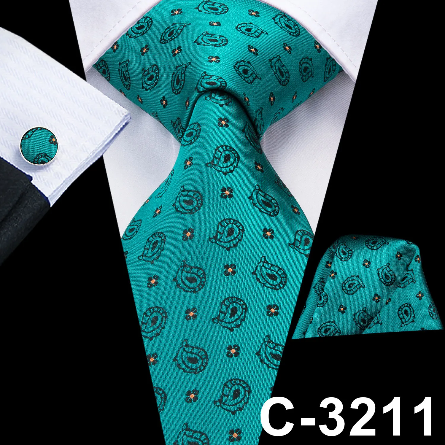 C-3211 Hi-Tie Пейсли шеи галстуки для мужчин бизнес галстуки карманные Квадратные Запонки Набор Синий Зеленый Желтый модные свадебные шелковые мужские галстуки s - Цвет: C-3211