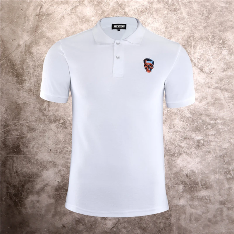 

Seestern brand 2019 new men's polos Bead Hip hop skull fashion summer short sleeve polo shirt high quality cotton man tops