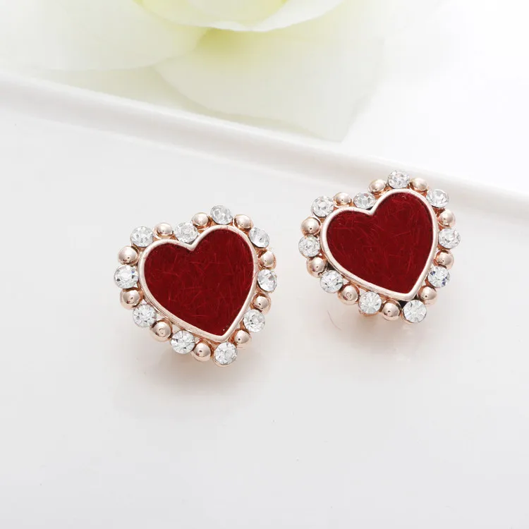 2014 New Design Fashion Jewelry alloy+rhinestone heart love Simple Stud Earrings For Women |je_002 |