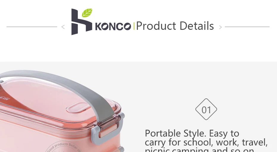 Konco 304 изолированный Ланч-бокс из нержавеющей стали, термо-бокс для бэнто, лоток для фаст-фуда с крышкой, Герметичный портативный контейнер для еды