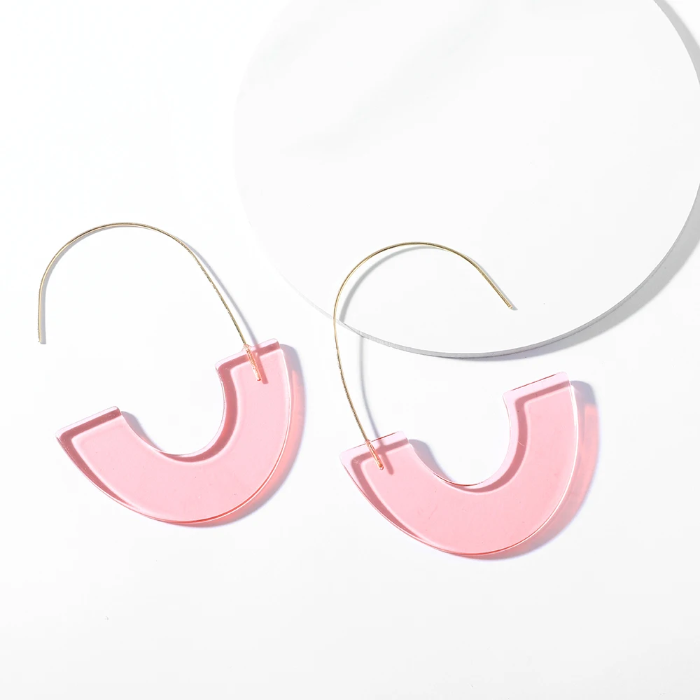Light Pink Новинка, модные разноцветные акриловые сережки с большим крюком в форме леопарда, специальный дизайн, полукруглые серьги-капли из смолы ZA Brincos - Окраска металла: Light Pink
