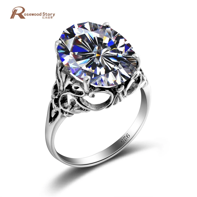 

Hot Vintage Fine Jewelry White Cubic Zirconia Real 925 Sterling Silver Solitaire Engagement Ring For Women Wedding Accessories