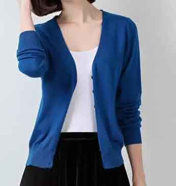 2019 Knitted Button V neck Casual Cardigans Basic Hot Sale Factory Cashmere Blend Sweater Women Fashion KFP608 |
