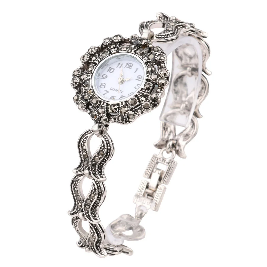 Часы женские винтажные с цветочным узором кварцевые 2018|Женские часы-браслеты| |