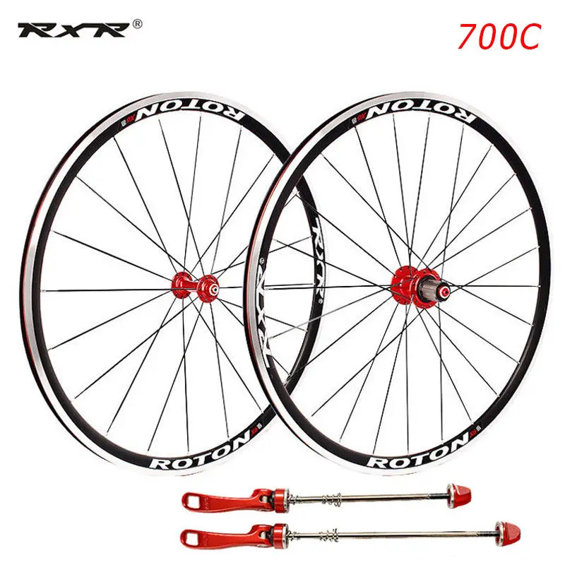 Wheelset-Black red RXR дорожный велосипед Колесная 700c подшипниковые колеса 7-11 скоростей V тормоз клинчер передние задние колеса Fit Shimano кассета - Цвет: Wheelset-Black red