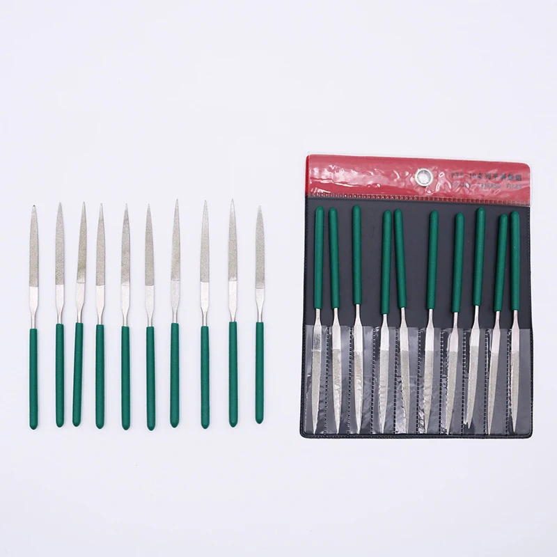 10 pcs 140mm ultrathin diamond coated needle file willow leaf double sided mini metal polishing single side |