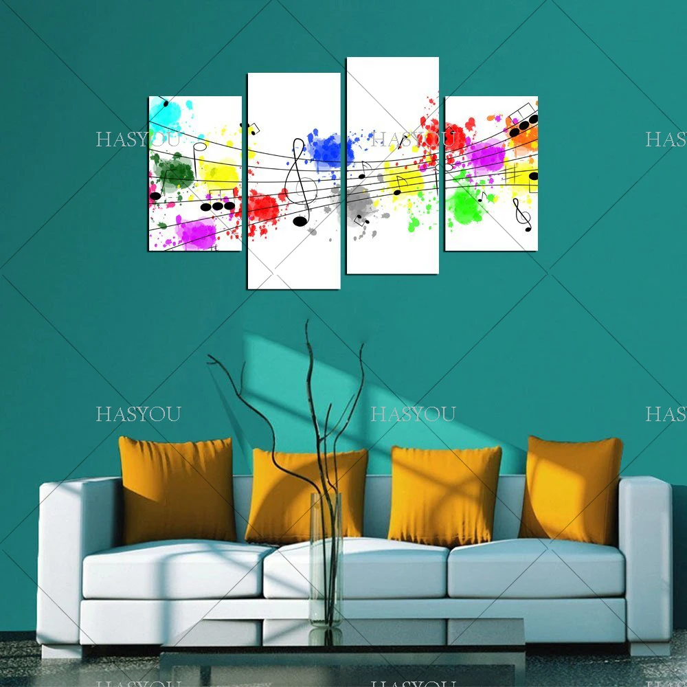 

Beautiful Home Decor Oil Painting Abstract 4pcs Music Wall Picture Handmade Musical Abstract Oil Painting Wall Decor Unframed