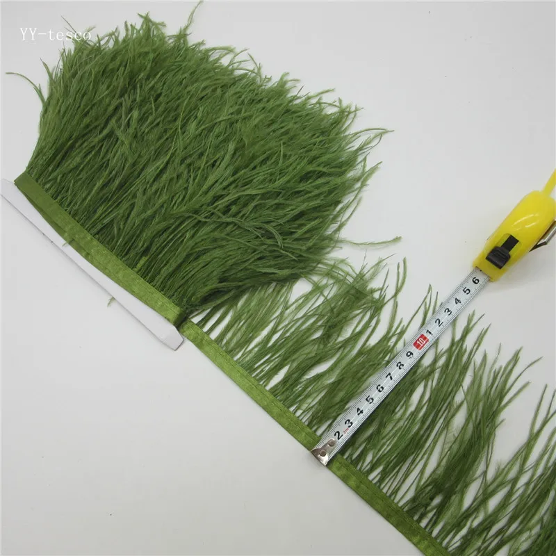 

5 yards 10-15CM Top high quality real ArmyGreen ostrich feather trims for skirt/dress/costume feathers ribbon plumes trimming