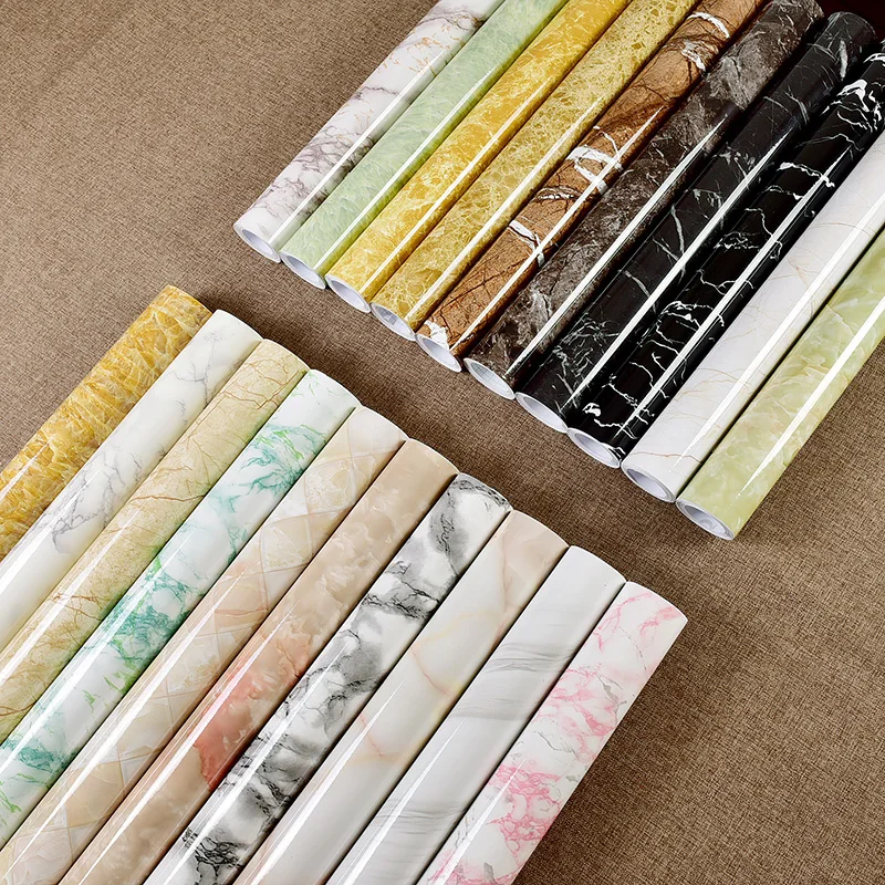60cm self adhesive marble pvc wall stickers kitchen oil waterproof renovation film cabinet stove window sill tabletop wallpaper free global shipping