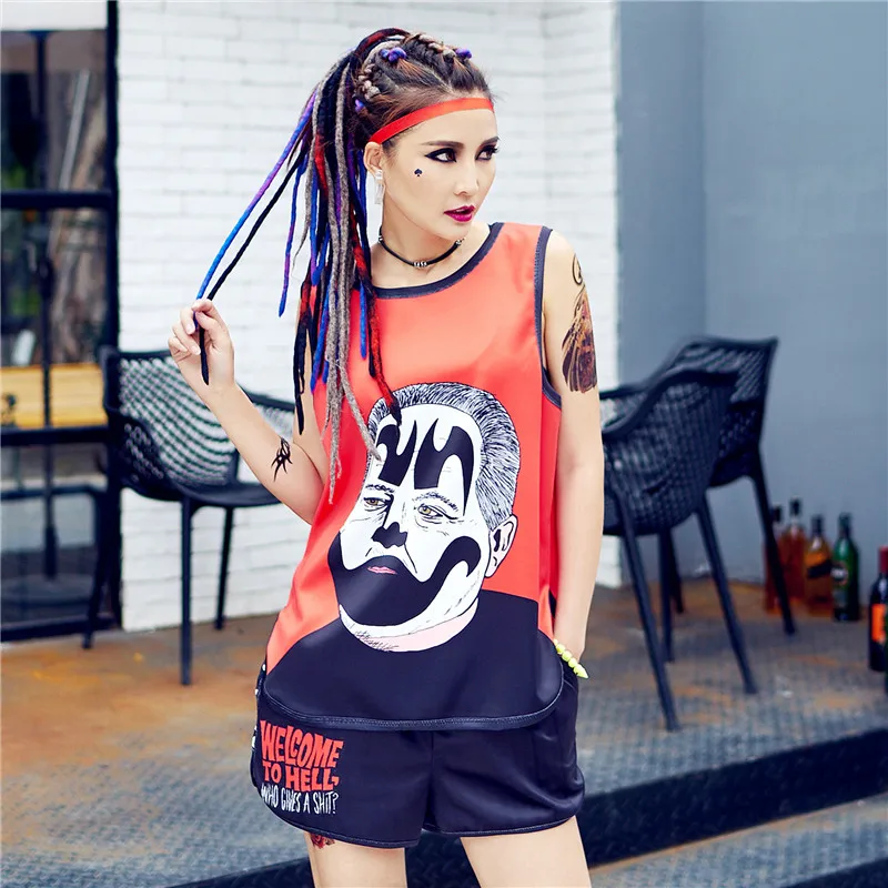 Женский спортивный костюм just.be.never harajuku летний из двух предметов в стиле хиппи