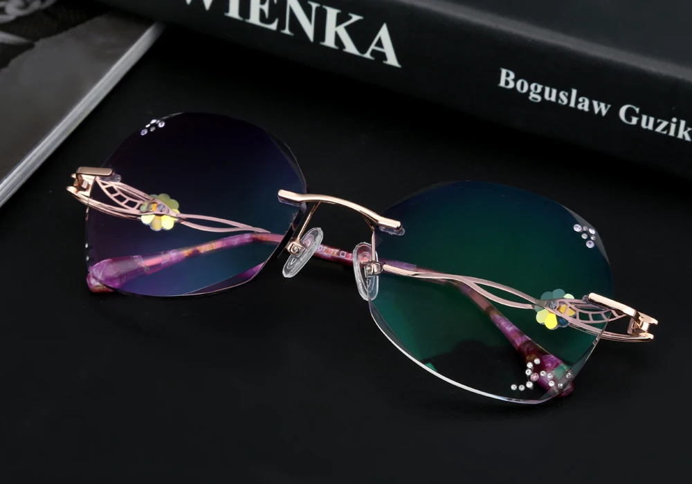 Алмазные очки, титановая оправа, линзы без оправы, очки oculos de grau feminino, солнцезащитные очки