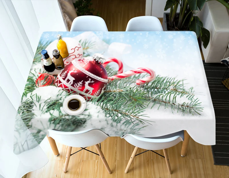 Скатерть 3d с рождественским рисунком моющаяся хлопковая ткань разноцветными