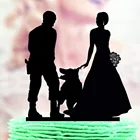 Семейный свадебный торт Топпер, жених и невеста с собакой силуэт торт Топпер, полицейский Mr и Mrs с немецкой овчаркой Топпер