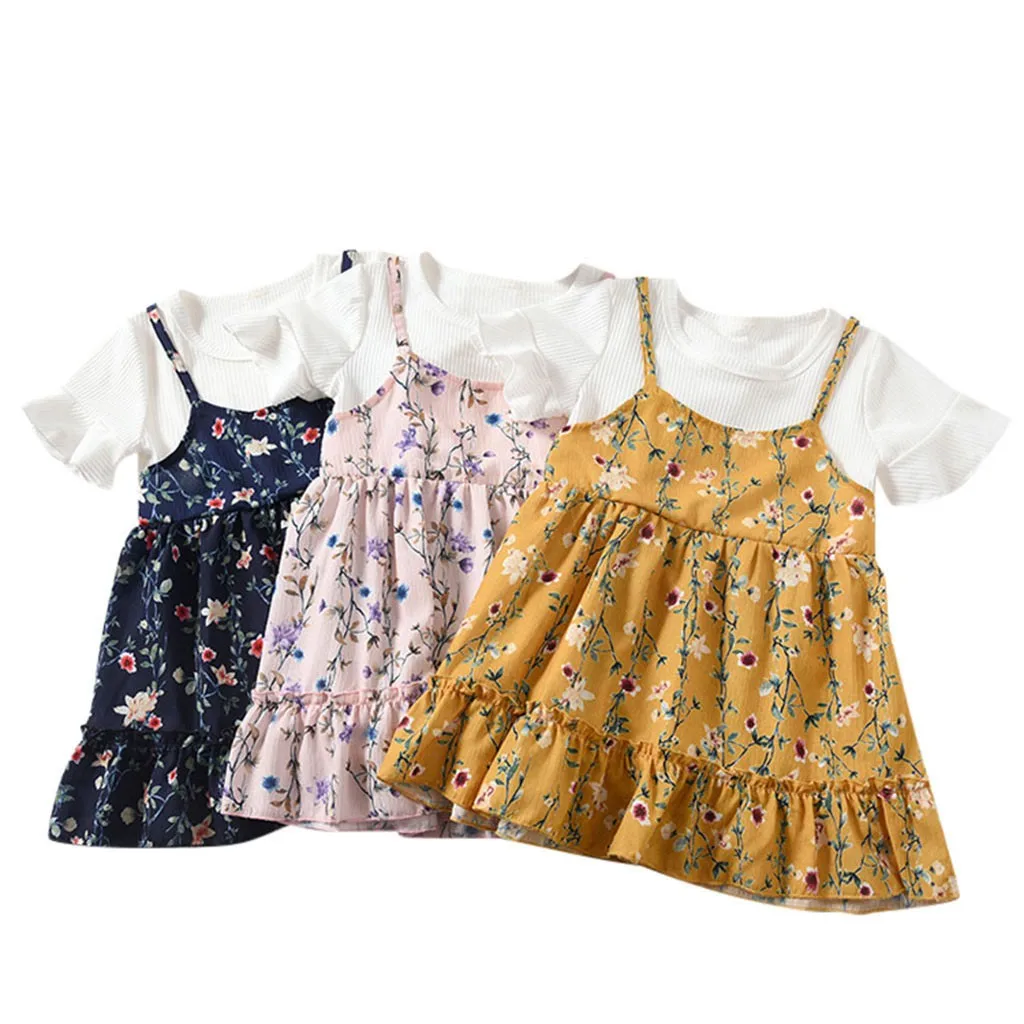 Toddler Baby Kids Girls Summer dresses Fly Sleeve Ruched Floral Flowers Print Dresses costume kids Clothes vestidos Dropshipping | Детская