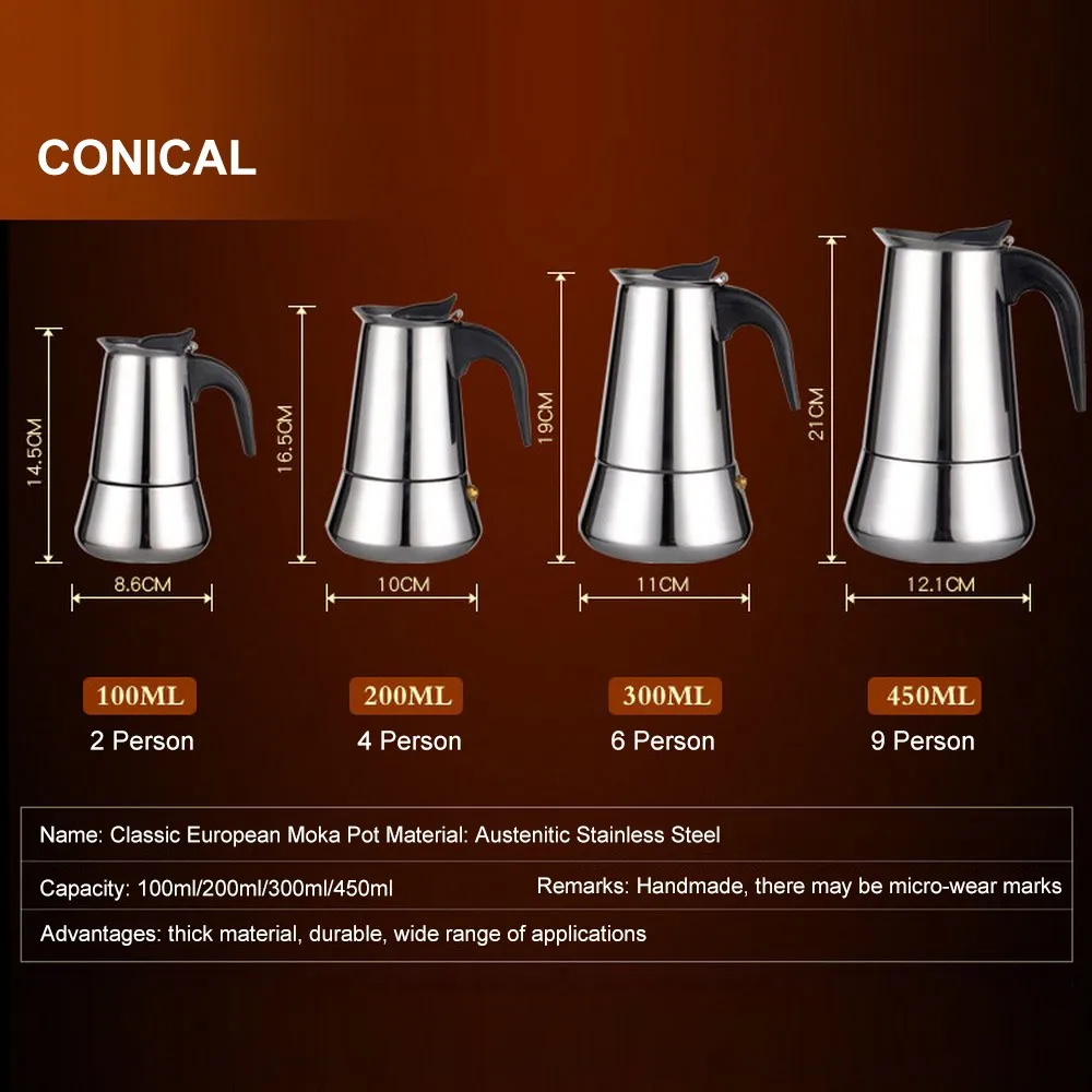 100/200/300/450 мл Портативный Кофе разработчиков в итальянском стиле топ Moka эспрессо Cafeteira Кофеварка плите Кофе горшок