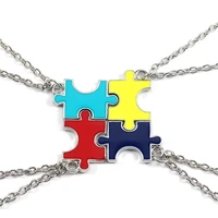 4 pcsset colorful puzzles pendant necklaces best friend forever chain jewelry bff for family gifts fashion women