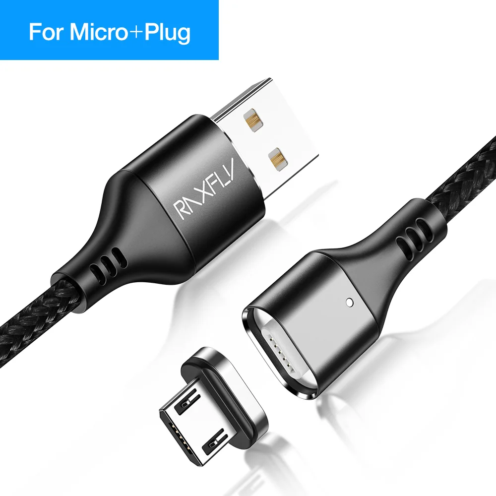 RAXFLY Магнитный usb кабель для зарядки 3A провод для быстрого заряда Micro usb type C кабель для samsung S9 нейлоновое магнитное зарядное устройство для iPhone - Цвет: Black Micro