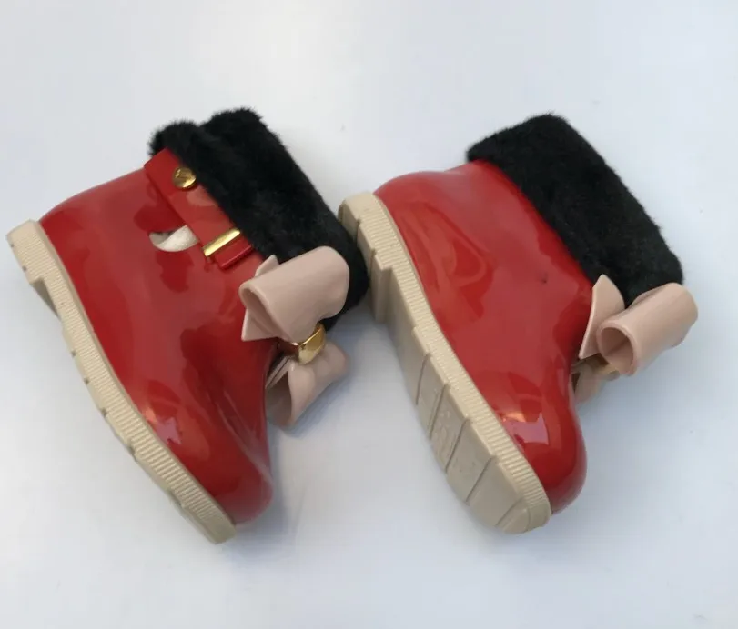 Autumn winter kids rain boots with warm velvet inside baby boys girls cute bow shoes children waterproof hot sale | Детская одежда и