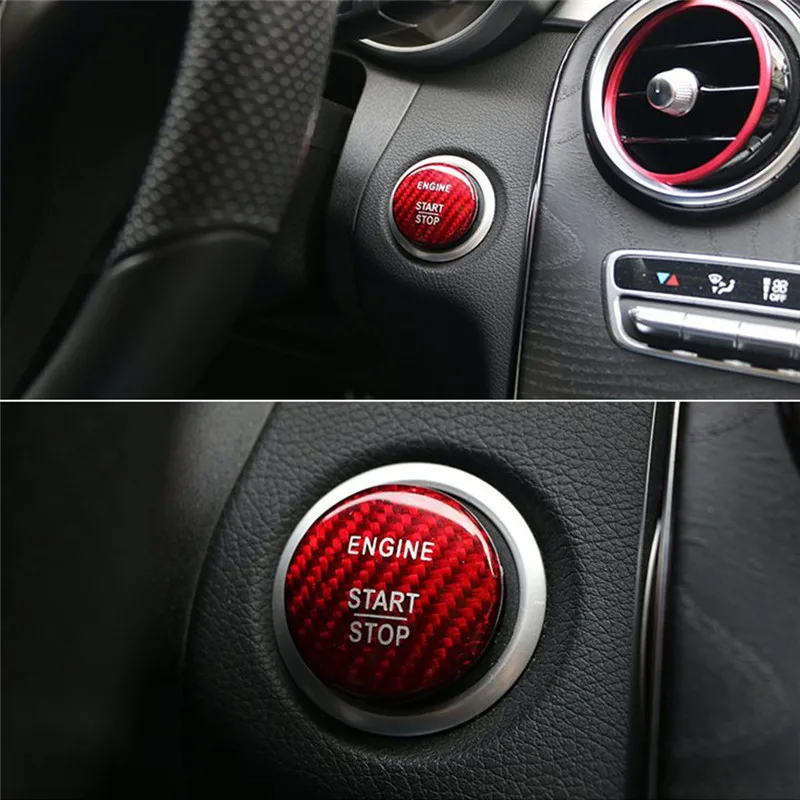 Carbon Fiber Car Engine Start Stop Button Cover Keyless Go Ignition Stickers Fit for Mercedes Benz C GLC C200l | Автомобили и