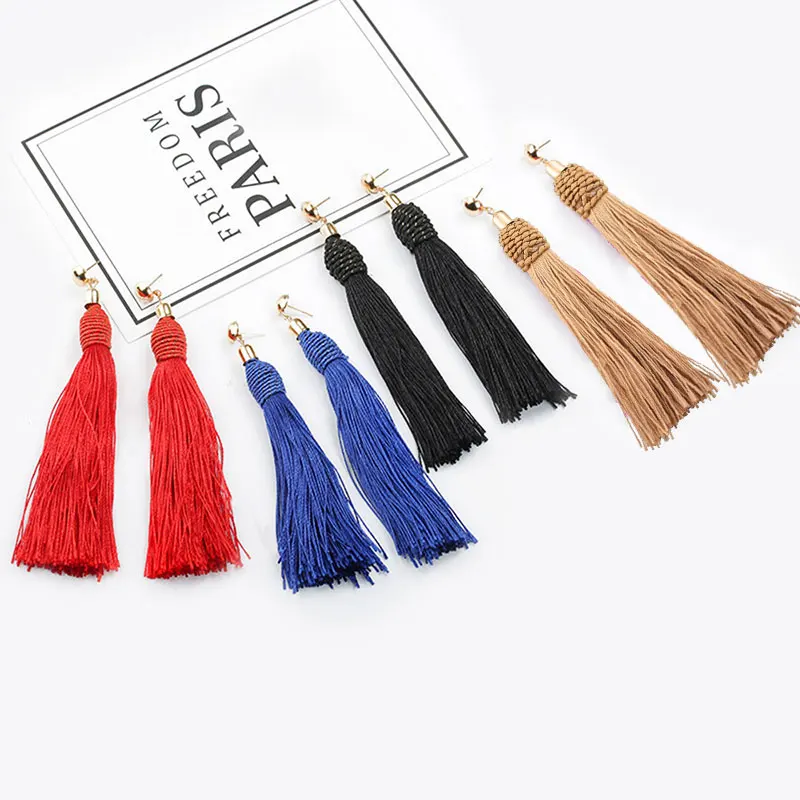 Женские серьги-пусеты Bohemia Brincos модные с длинной бахромой для вечеринки свадьбы